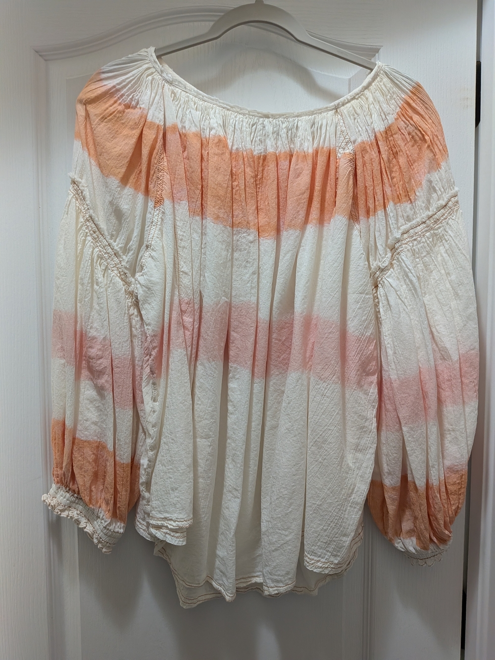 We The Free Cream Blouse with Peach and Coral Stripes